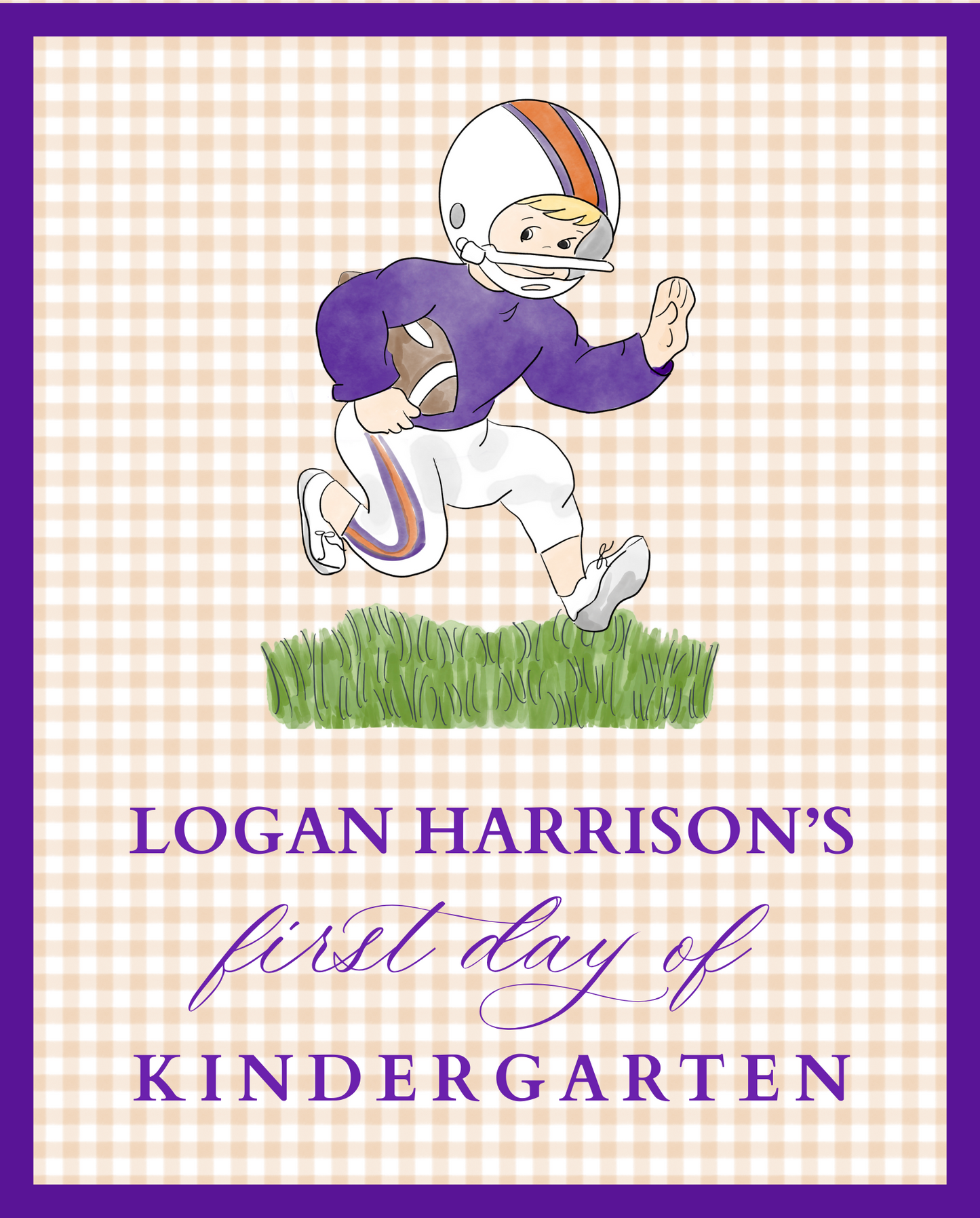 Back To School Handheld Sign, Football Player (Purple)