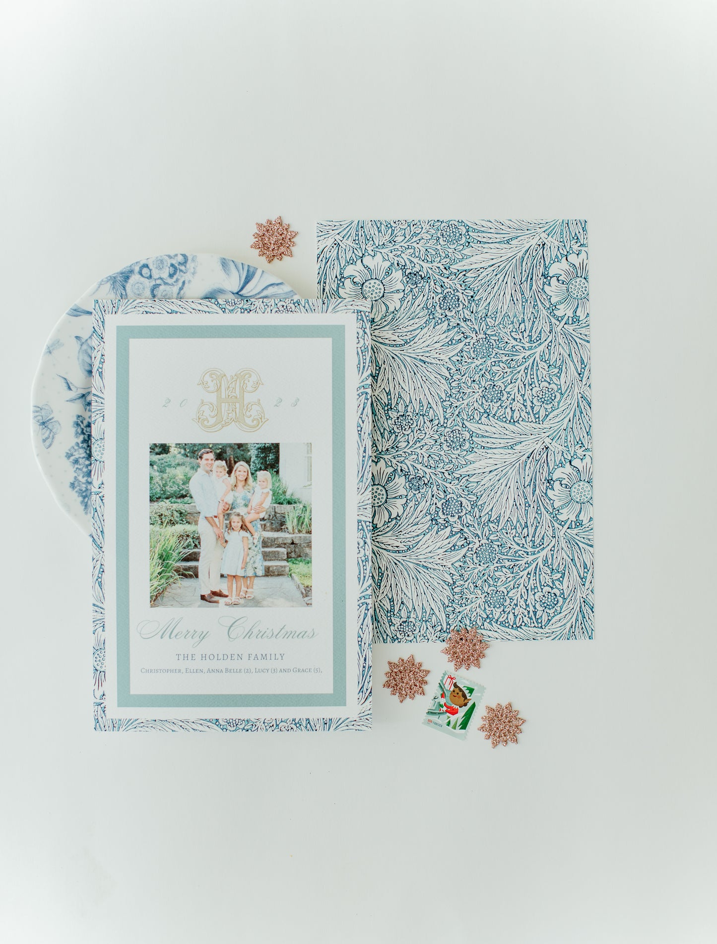 Winter Florals Blue Holiday Card, A9