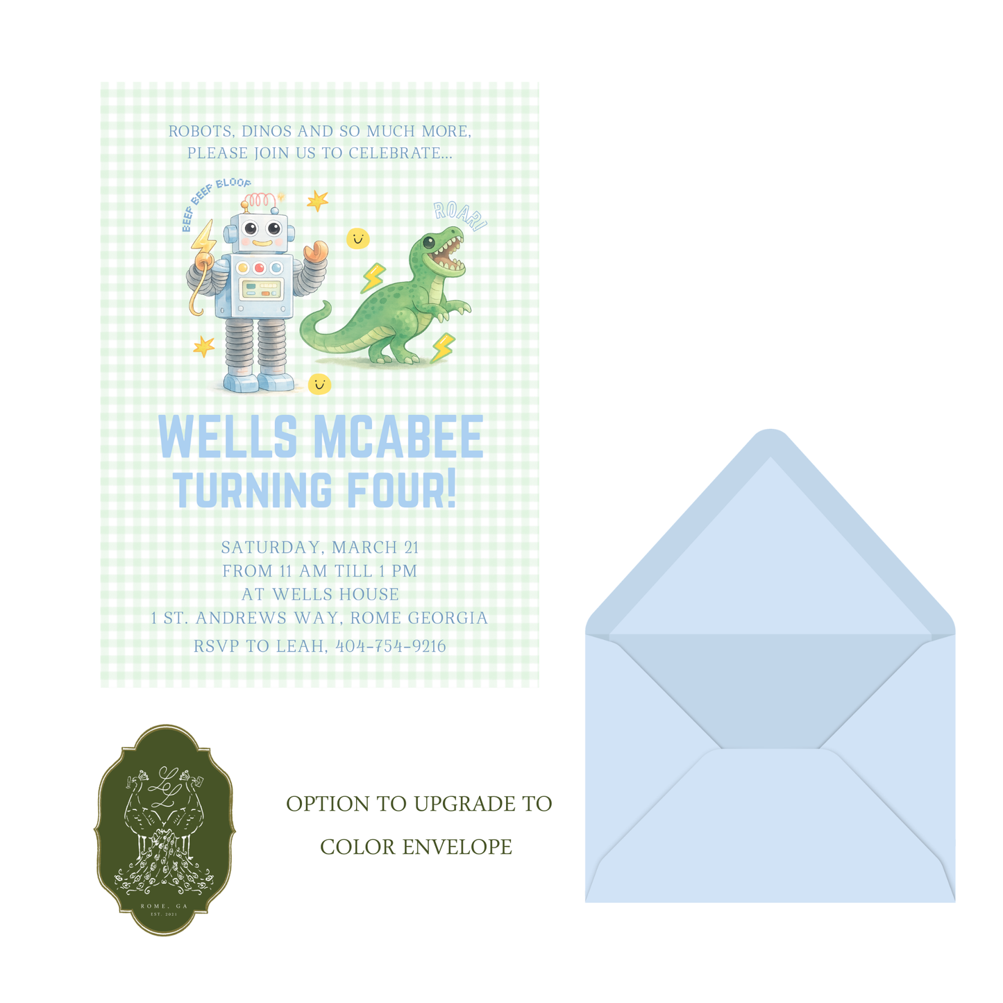 Boys Toys Robots and Dinos Invitation