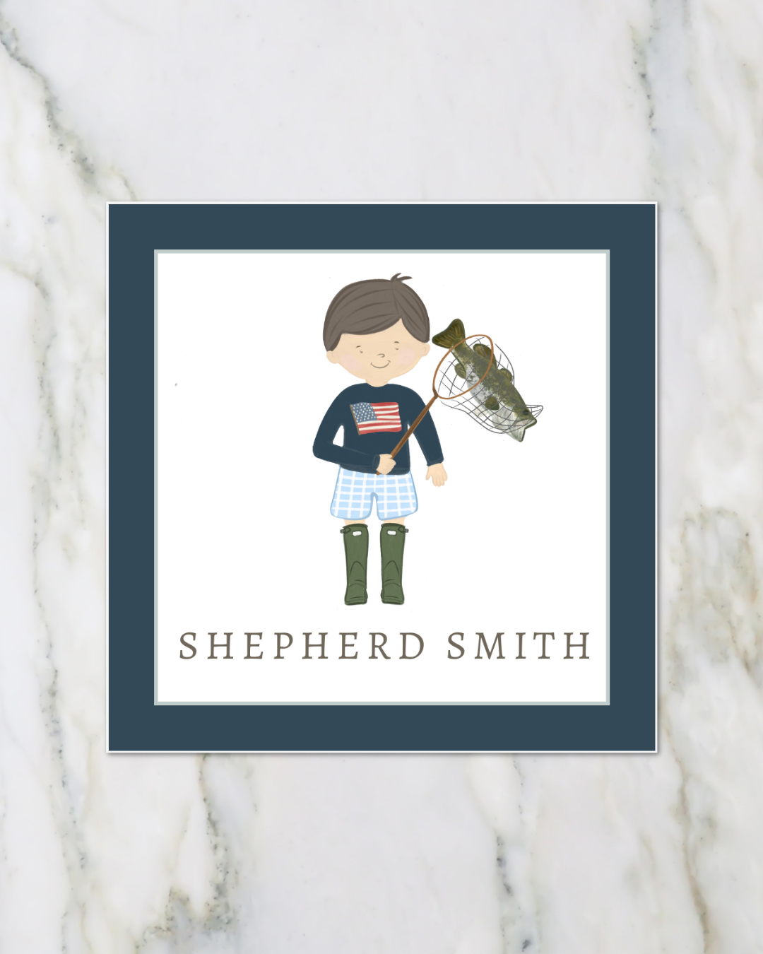 Back to School Bag Tag, all american fishing boy