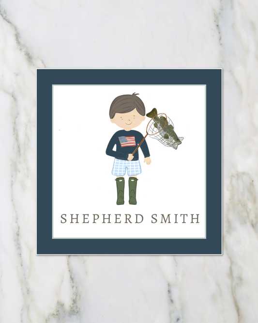 Back to School Bag Tag, all american fishing boy