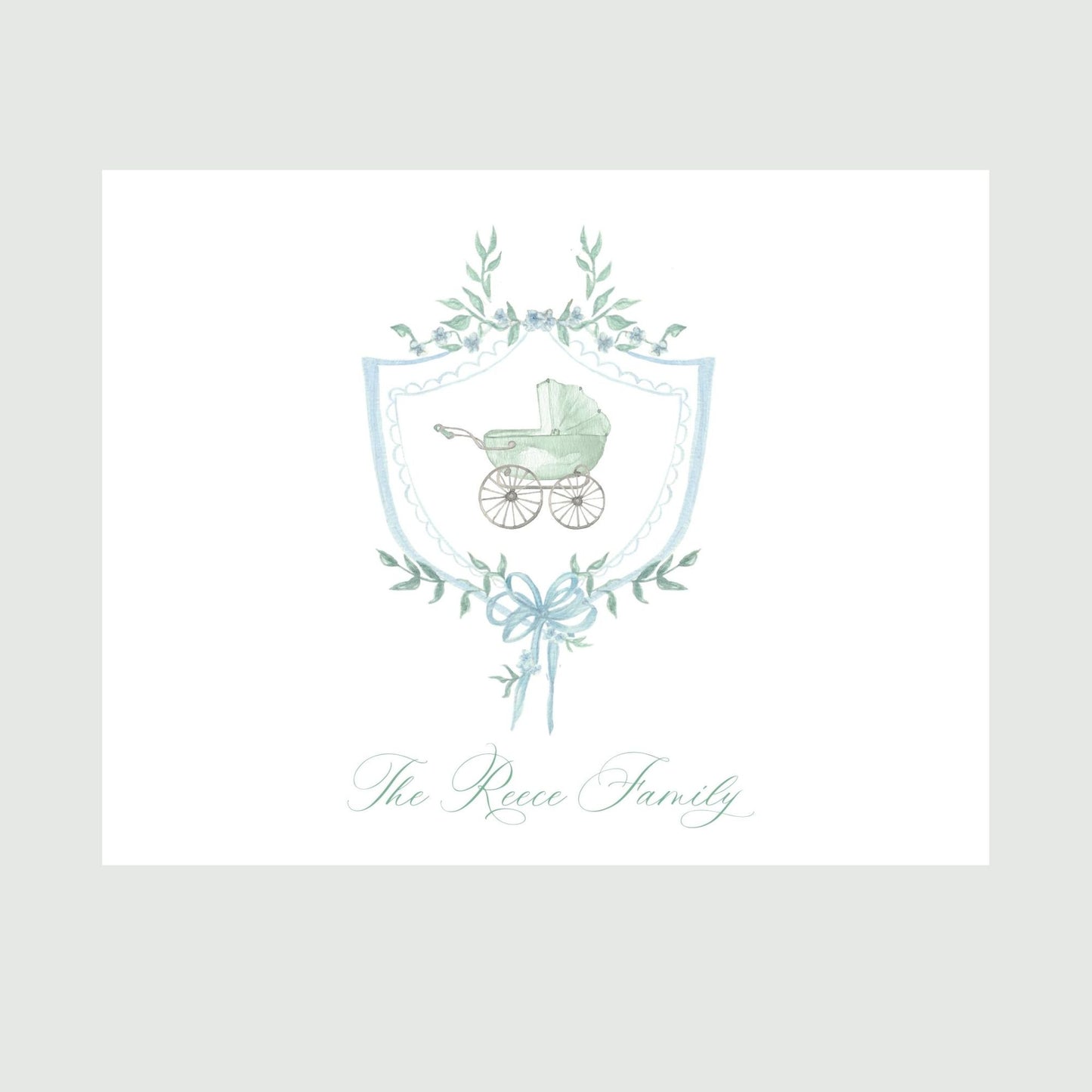 Pram Crest Floral Folded Baby Stationery