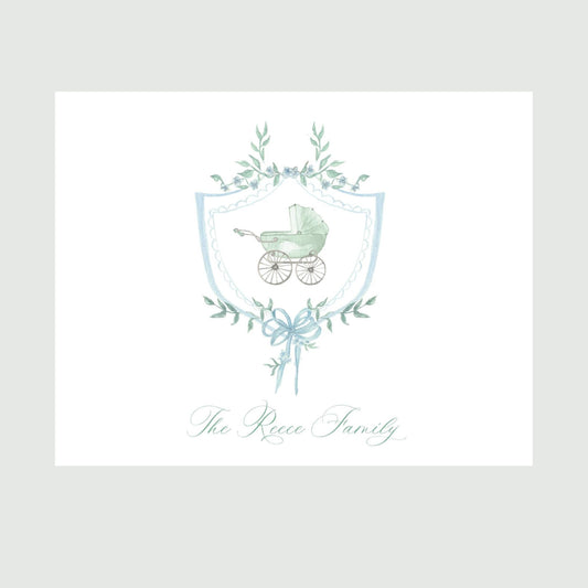 Pram Crest Floral Folded Baby Stationery