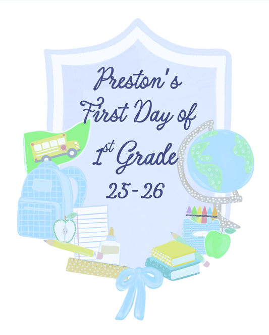 Back To School Handheld Sign, Blue First Day Crest