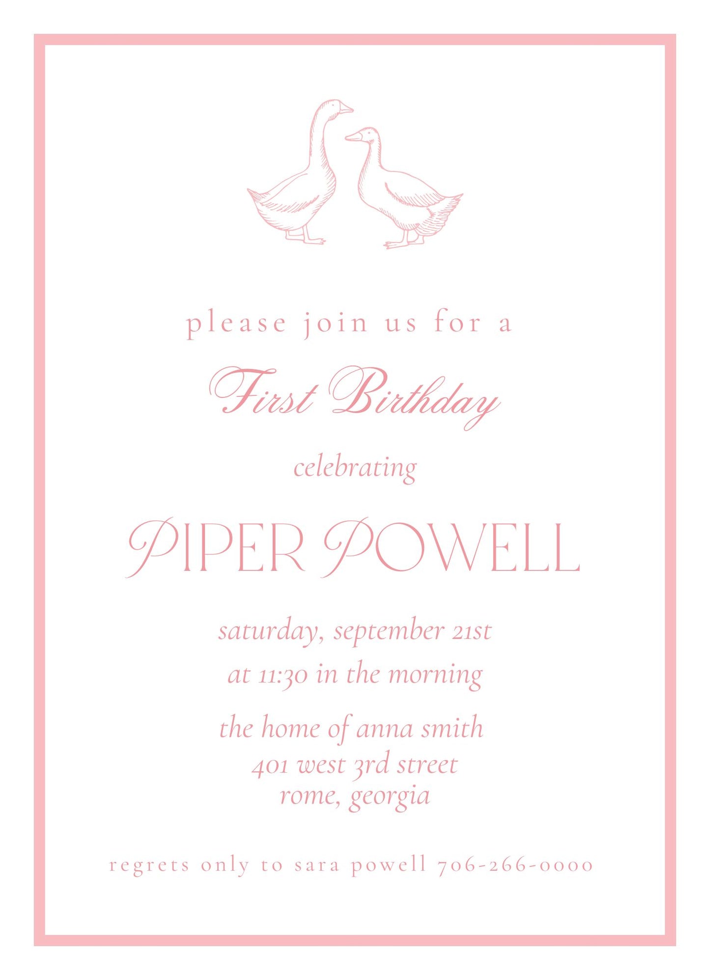 Storybook Geese Baby Shower/Birthday invitation, Pink