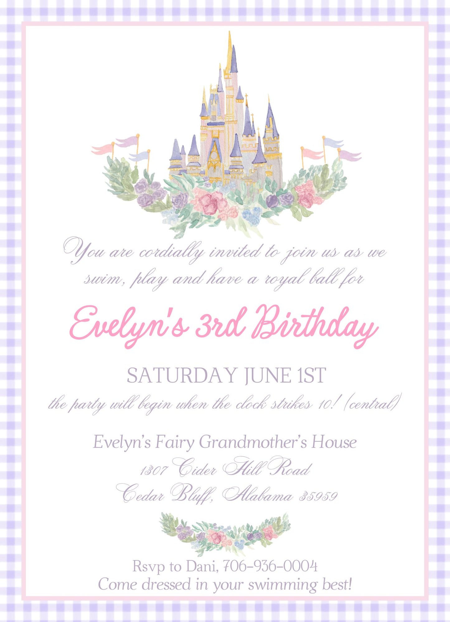 Princess Party Invitation, formal script