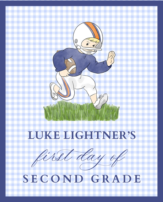 Back To School Handheld Sign, Football Player (Navy)
