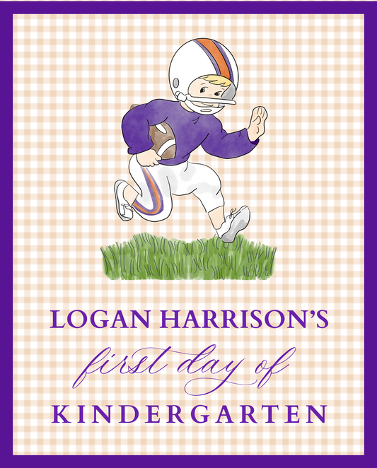 Back To School Handheld Sign, Football Player (Purple)