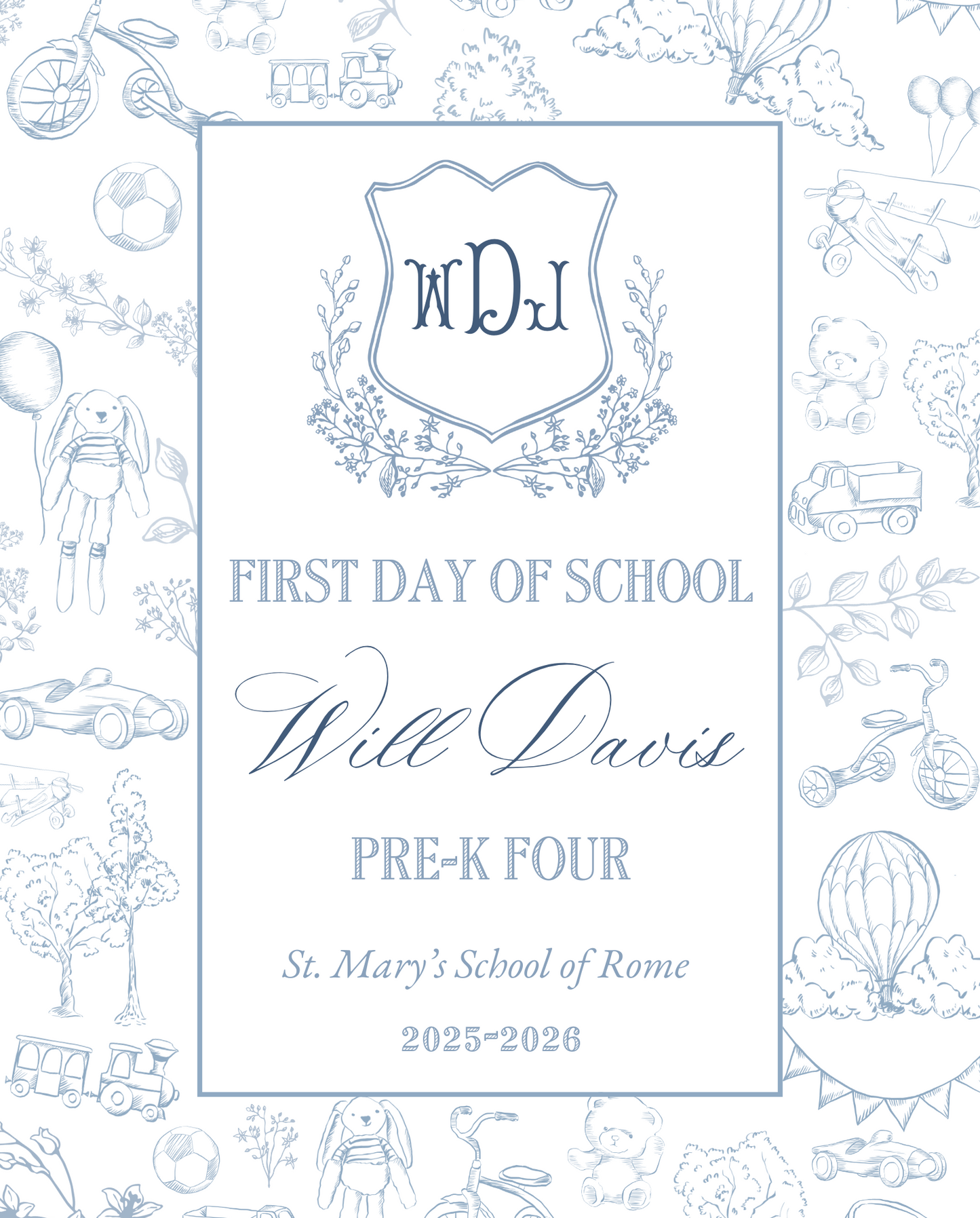 Back To School Handheld Sign, Timeless Toile