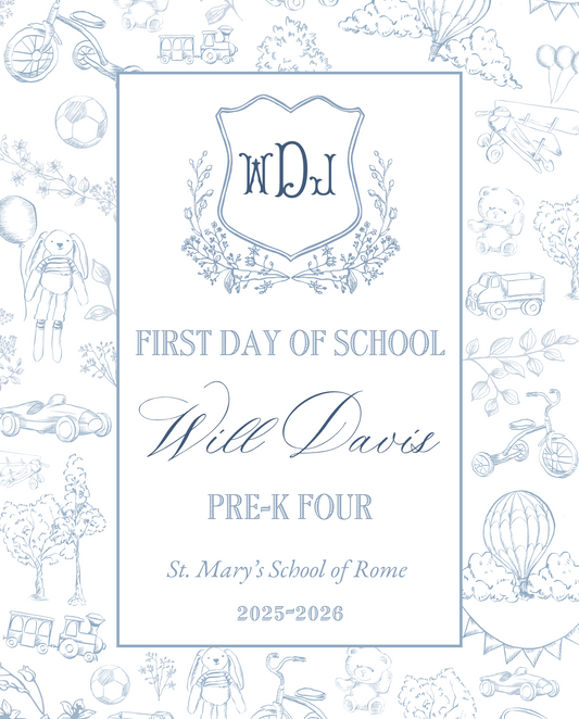 Back To School Handheld Sign, Timeless Toile