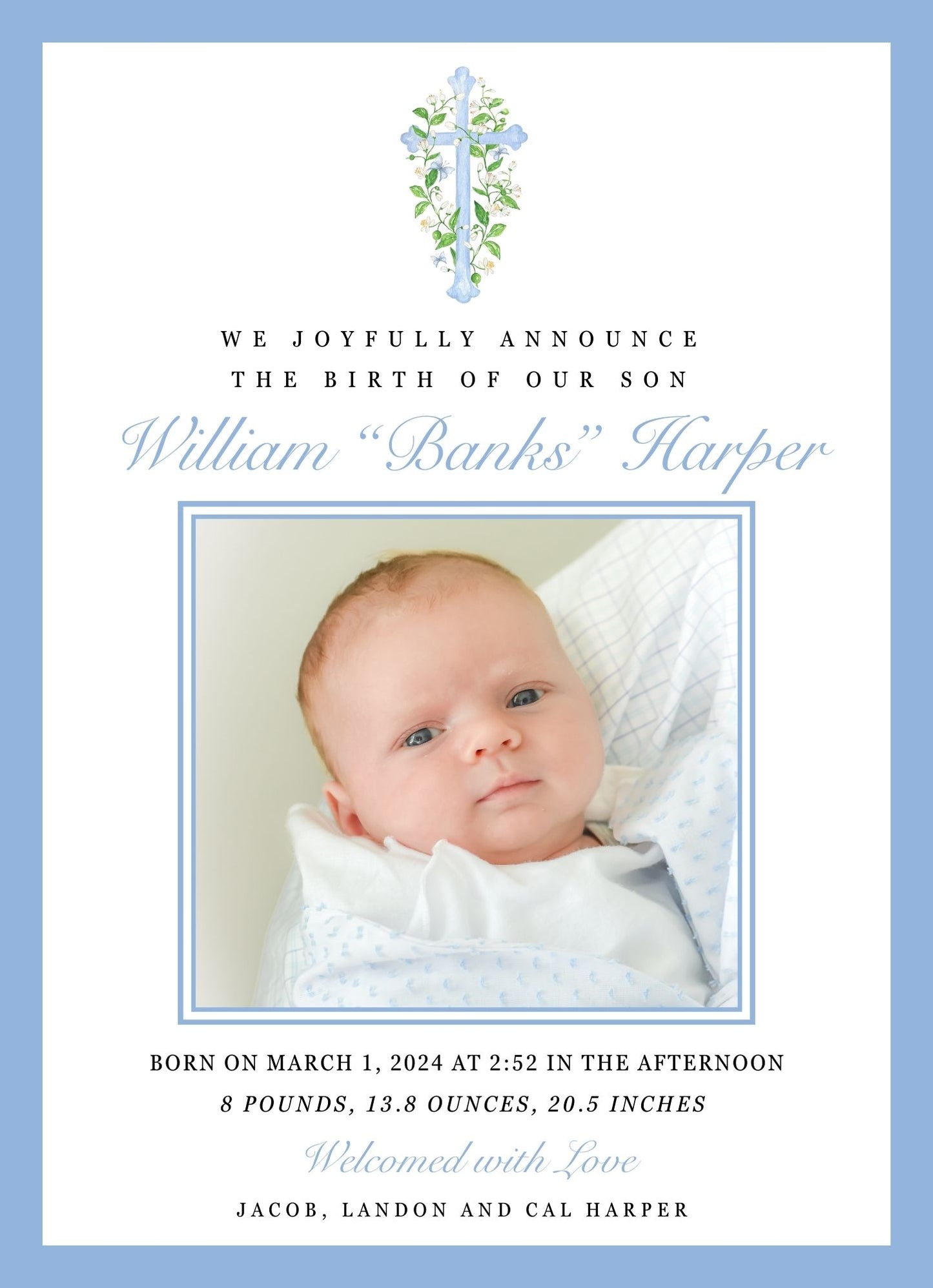 Simple Cross Birth Announcement