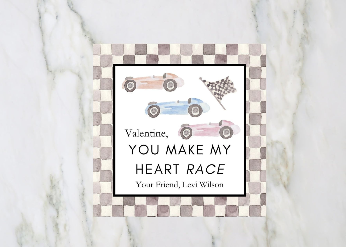 Valentine's Day Card, Vintage Race Cars