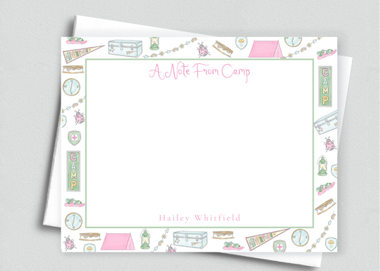 Girls Personalized Camp Stationery, White Flat Card
