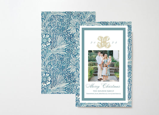 Winter Florals Blue Holiday Card, A9