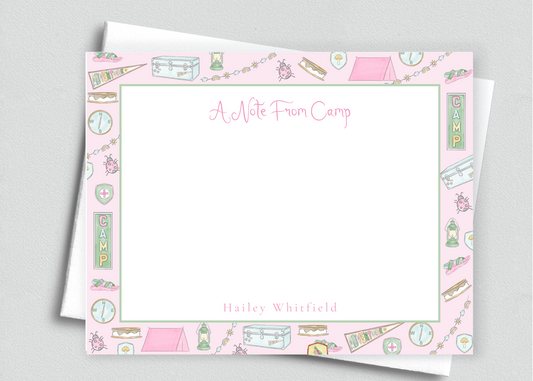 Girls Personalized Camp Stationery, Pink Flat Card