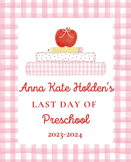 Back To School Handheld Sign, Girls Stack of Books, 8x10