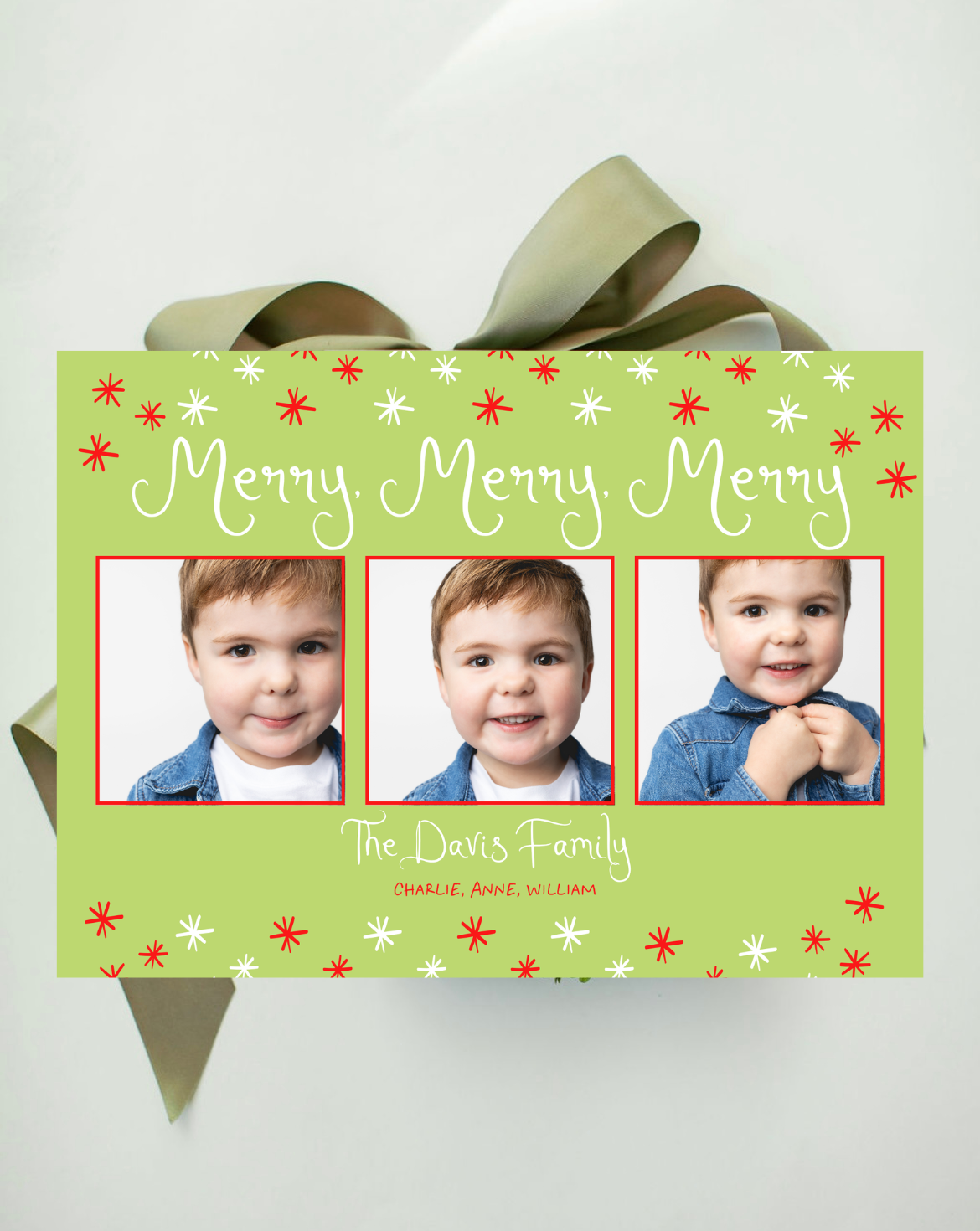 Merry, Merry, Merry Holiday Card, Green