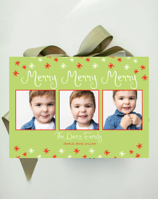 Merry, Merry, Merry Holiday Card, Green