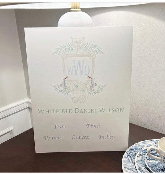 Newborn Sign, Blue Sea Island Stork Crest