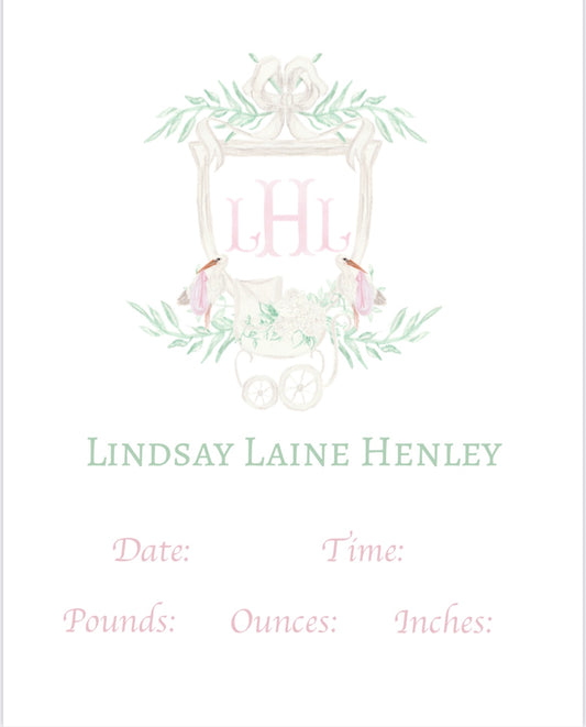 Newborn Sign, Sea Island Stork Crest