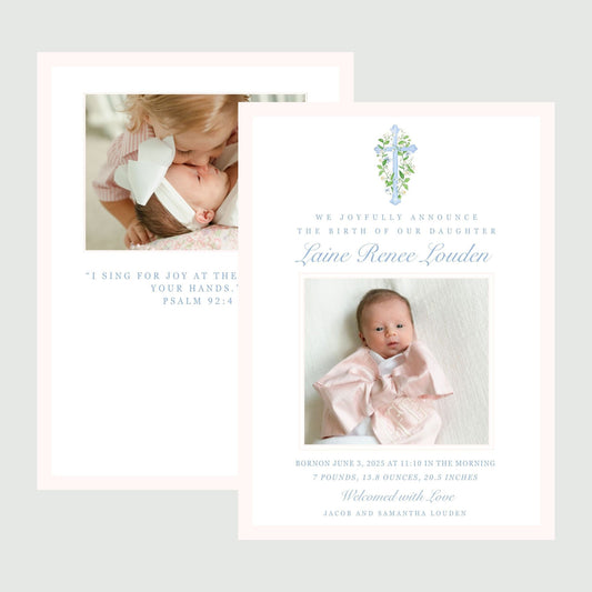 Simple Cross Birth Announcement, Pink