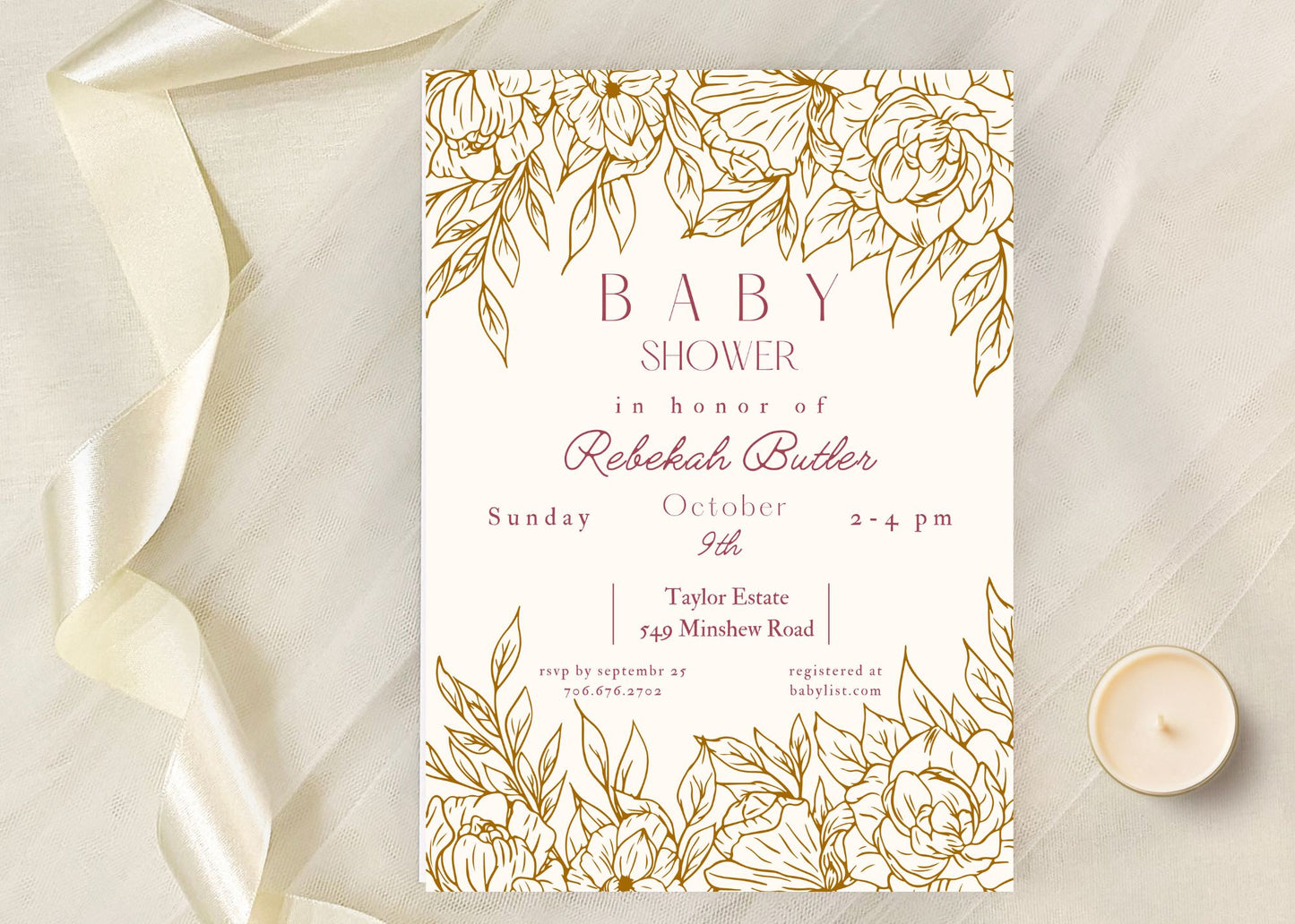 Golden Florals Baby Shower Invite