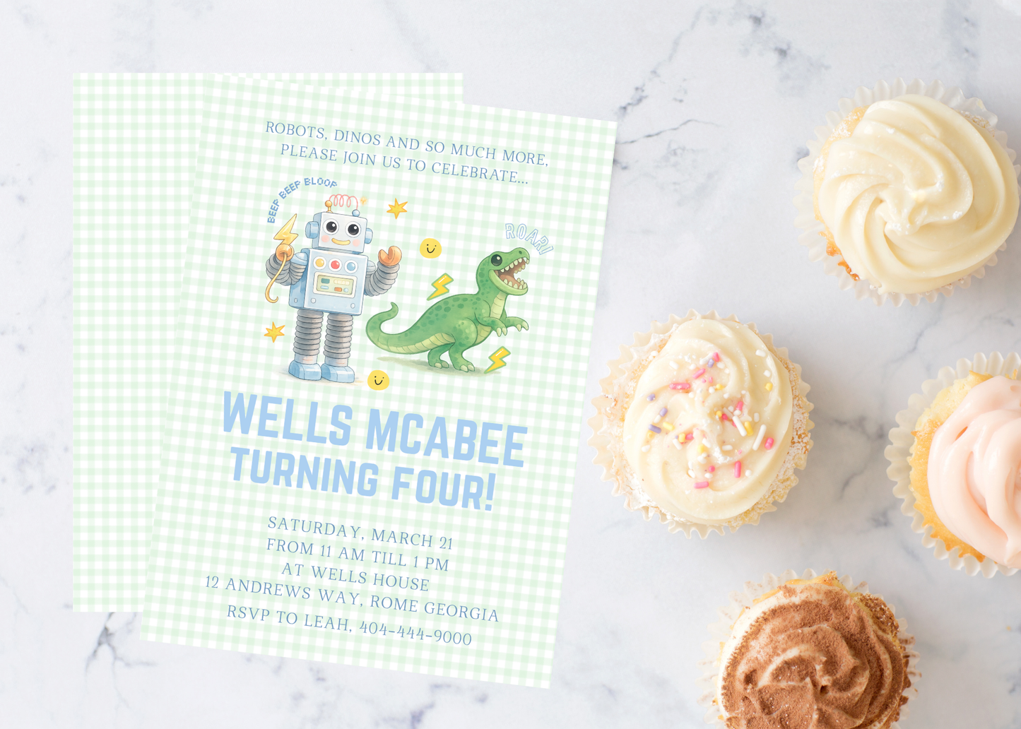 Boys Toys Robots and Dinos Invitation